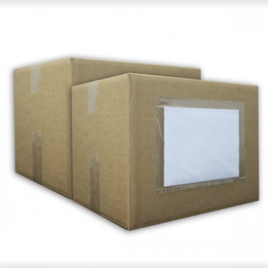 Clear packing list envelope stuck on a shipping carton