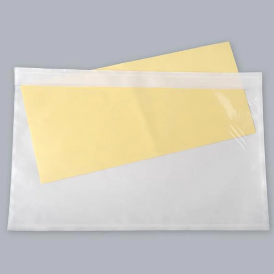 Self-adhesive document pouch with an invoice inside